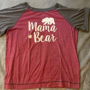 Red and Gray Short Sleeve Raglan Tee with Bear Graphic